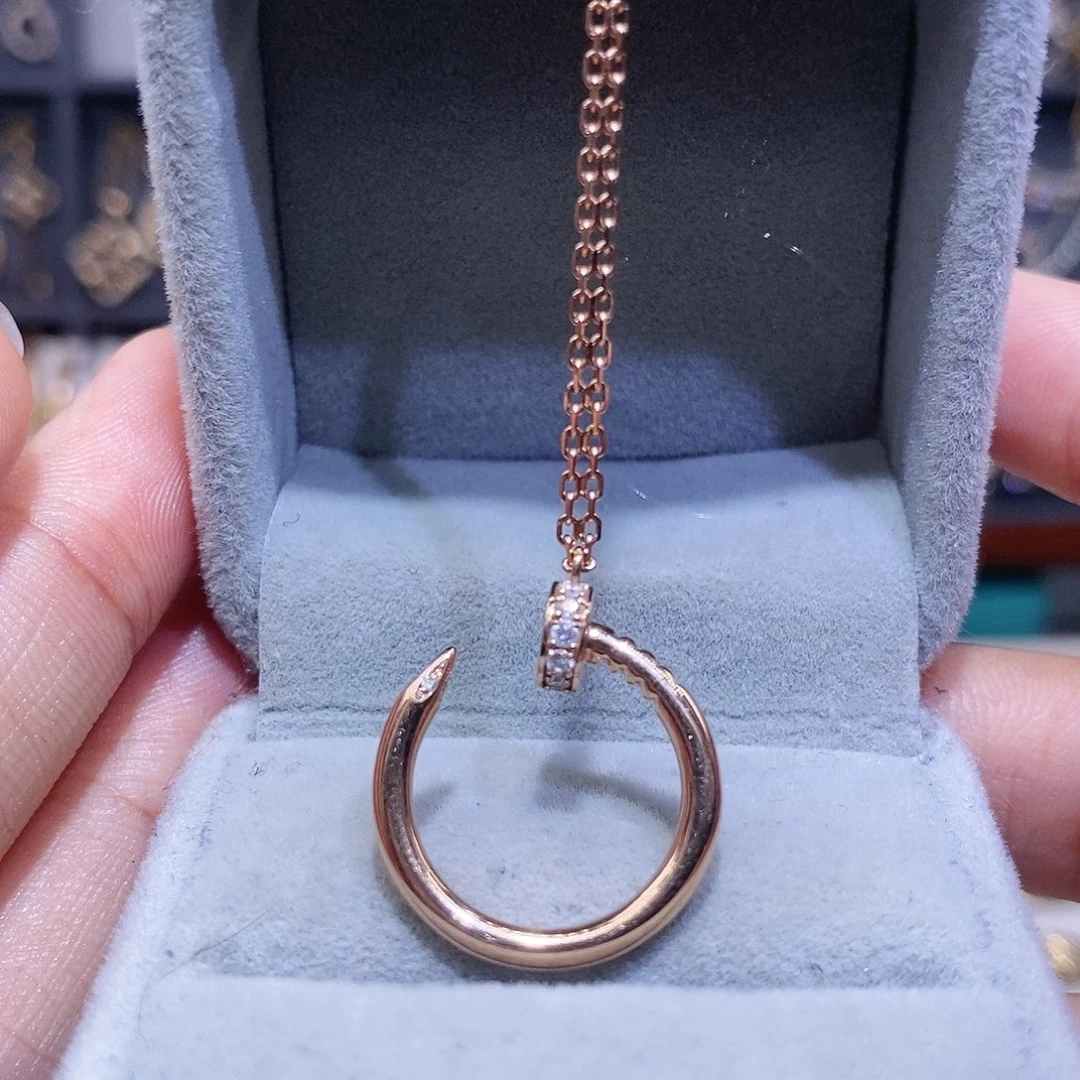 颈饰钻石18K金镶嵌k玫钉子头尾钻项链