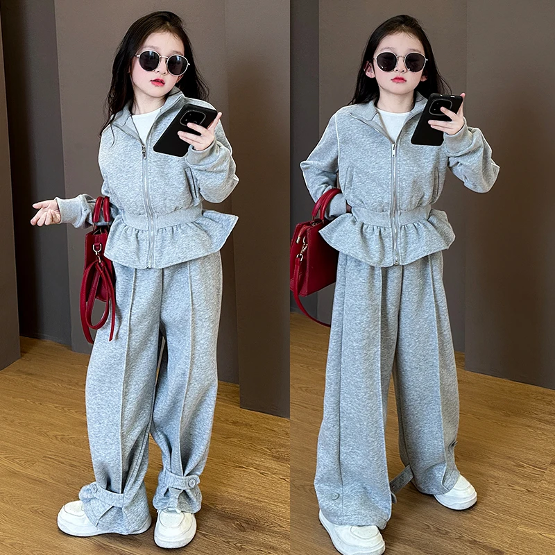 女童春季洋气时髦连帽卫衣外套套装2025女孩裤子潮酷春秋装中大童