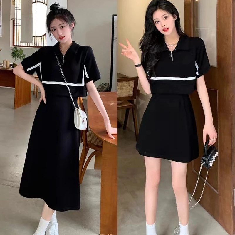 （现货）大码假两件polo连衣裙夏季显瘦遮肚裙子胖MM藏肉A字裙1815