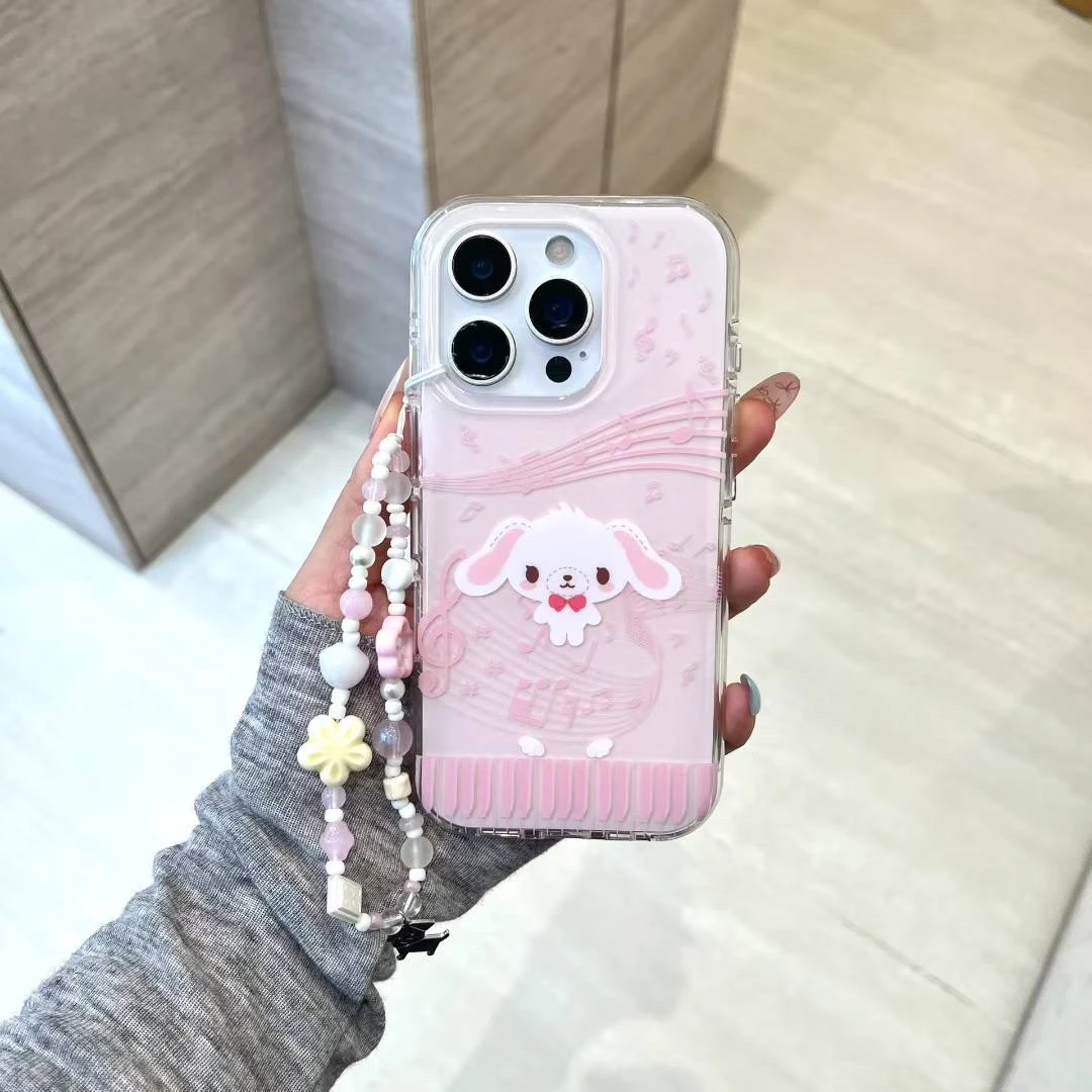 粉色音符甜点兔imd双层手机壳适用于苹果iPhone16/15/14可爱