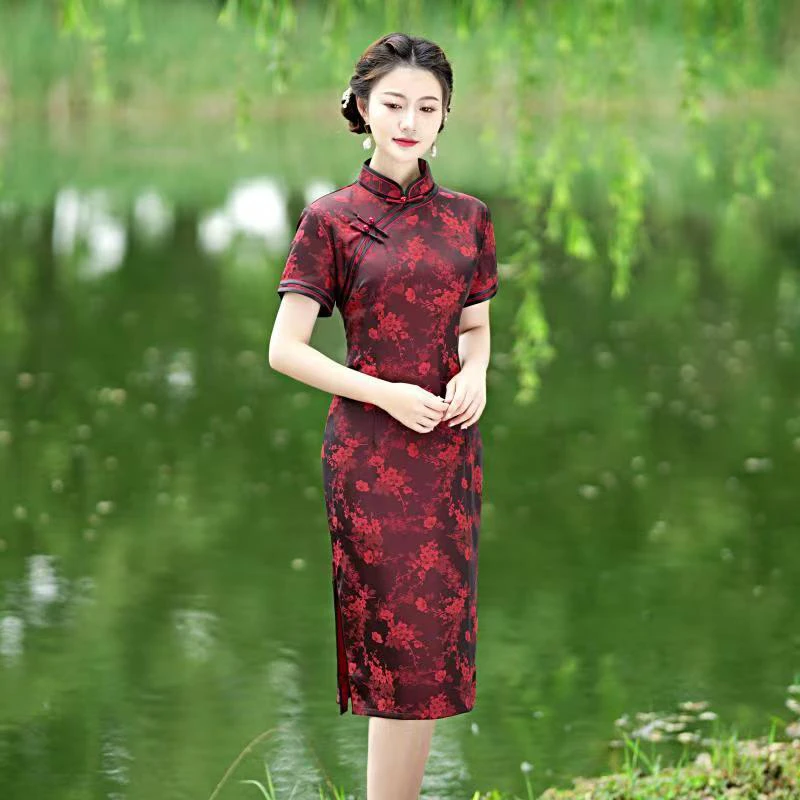 【575】衣长106cm气质红色日常喜庆旗袍