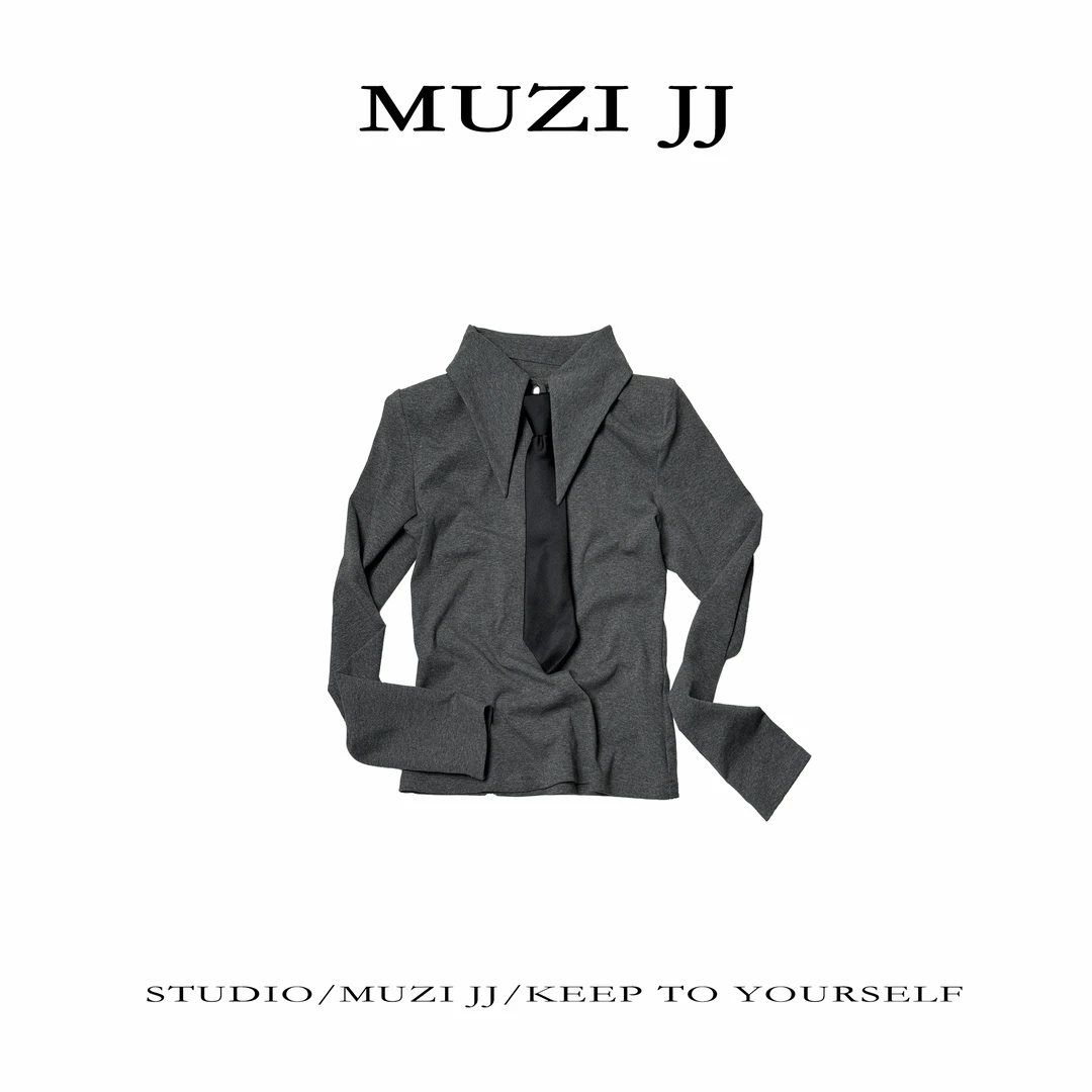 MUZI-72080气质时尚百搭高级感大翻领T恤