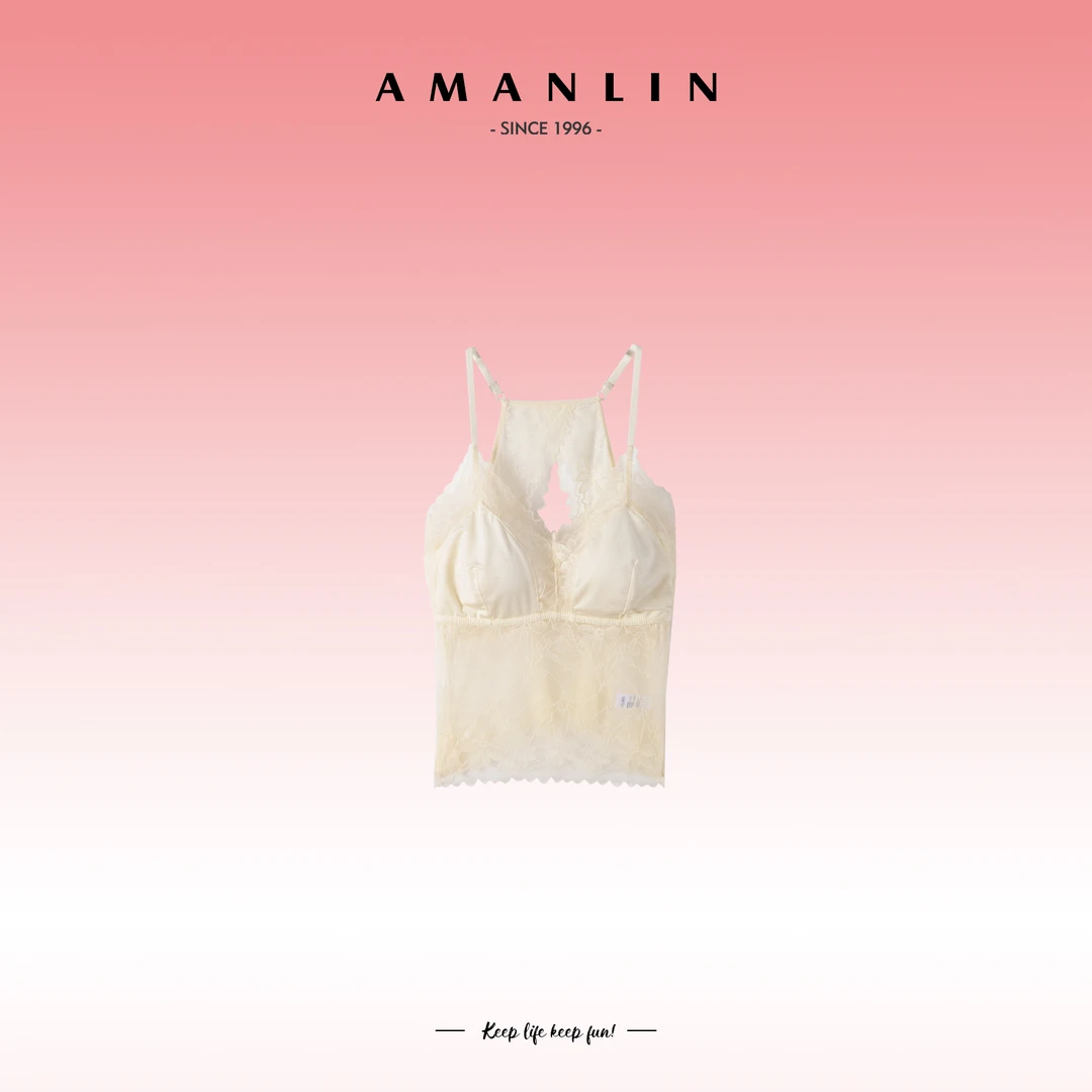 AMANLIN/阿謾琳夏季新品设计感欧若风黑白色蕾丝吊带背心F595653