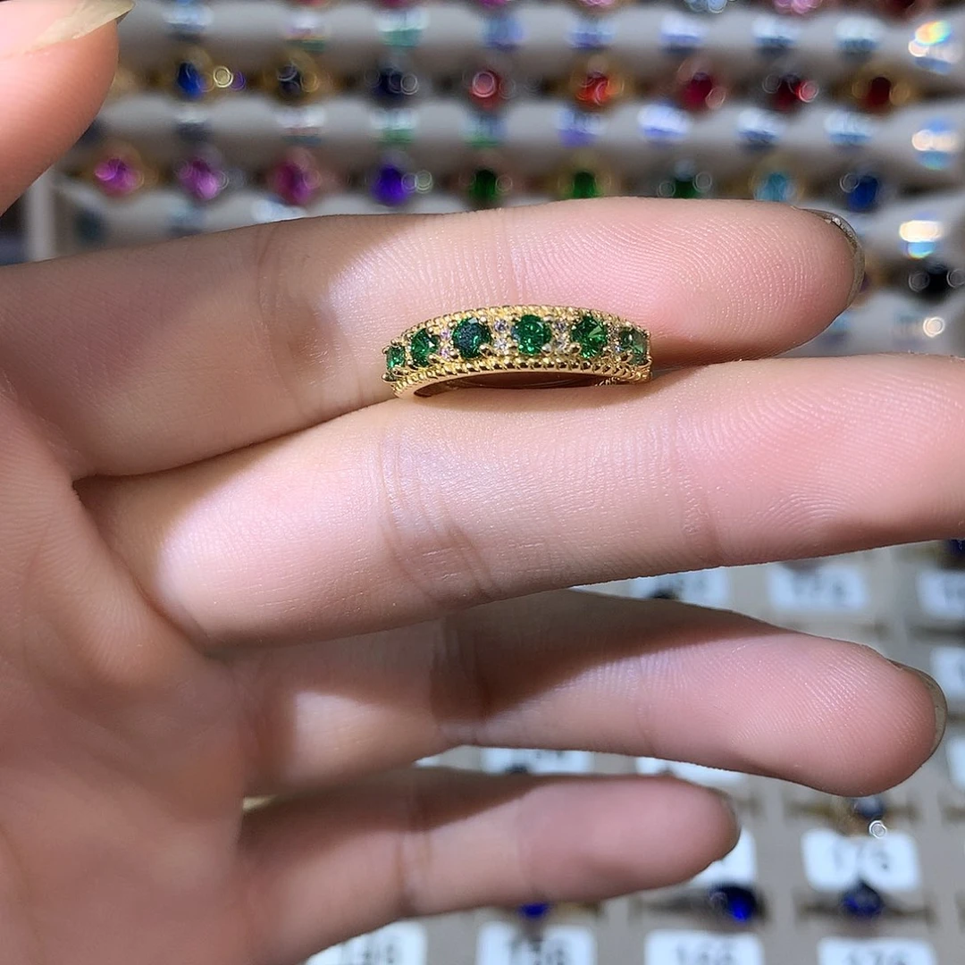 银S925镶嵌戒指碧玺金色