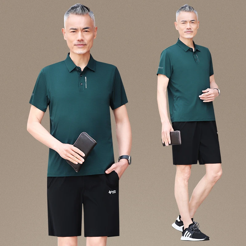 2025新款中老年休闲运动服套装男夏季短袖短裤爸爸夏装冰丝两件套