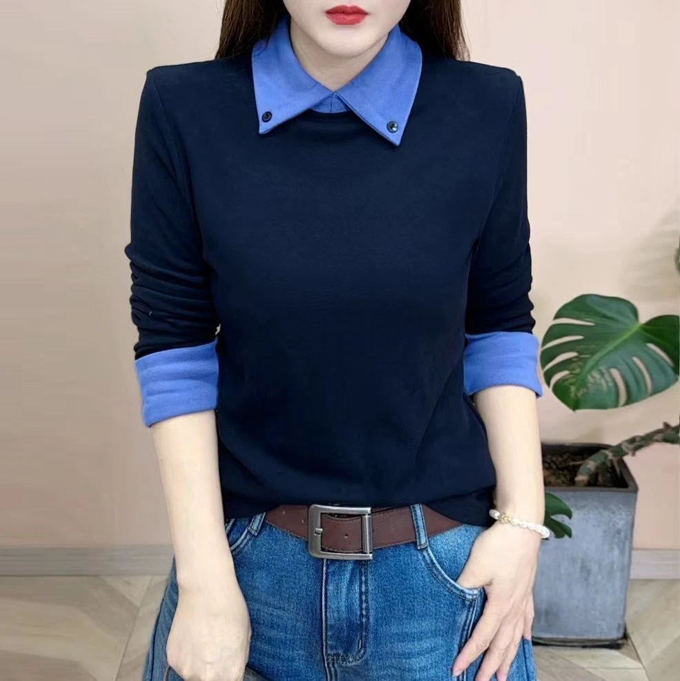 2025秋冬新品时尚百搭修身显瘦双面绒翻领打底衫女士长袖上衣8268