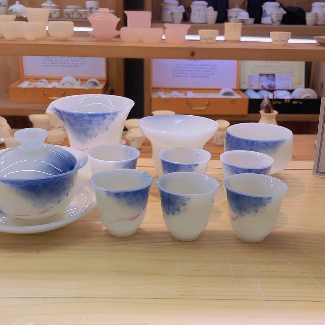 妳***藥鱼戏荷莲一整套茶具套装