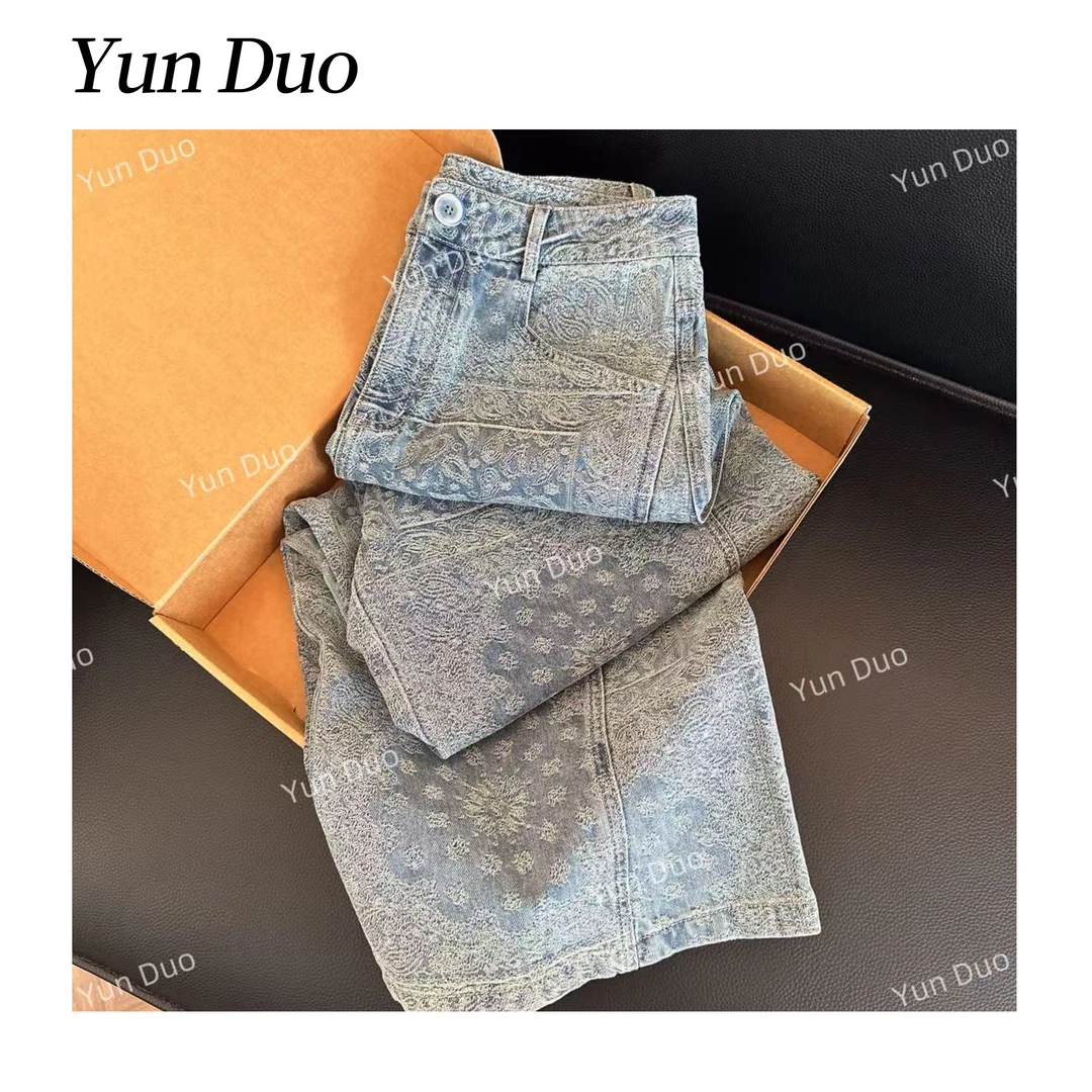 云朵定制【蓝腰果】设计款浮雕提花直筒牛仔裤LE10