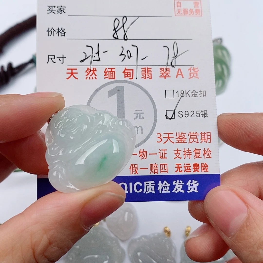 颈饰银S925镶嵌翡翠挂件