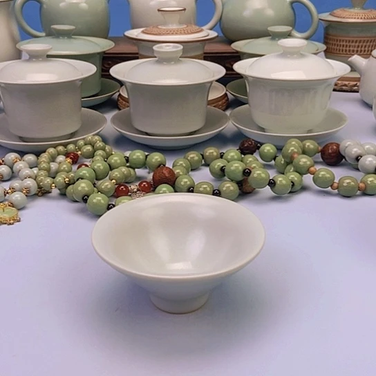 杯仿古月白祥云抖笠杯原矿原釉原产地