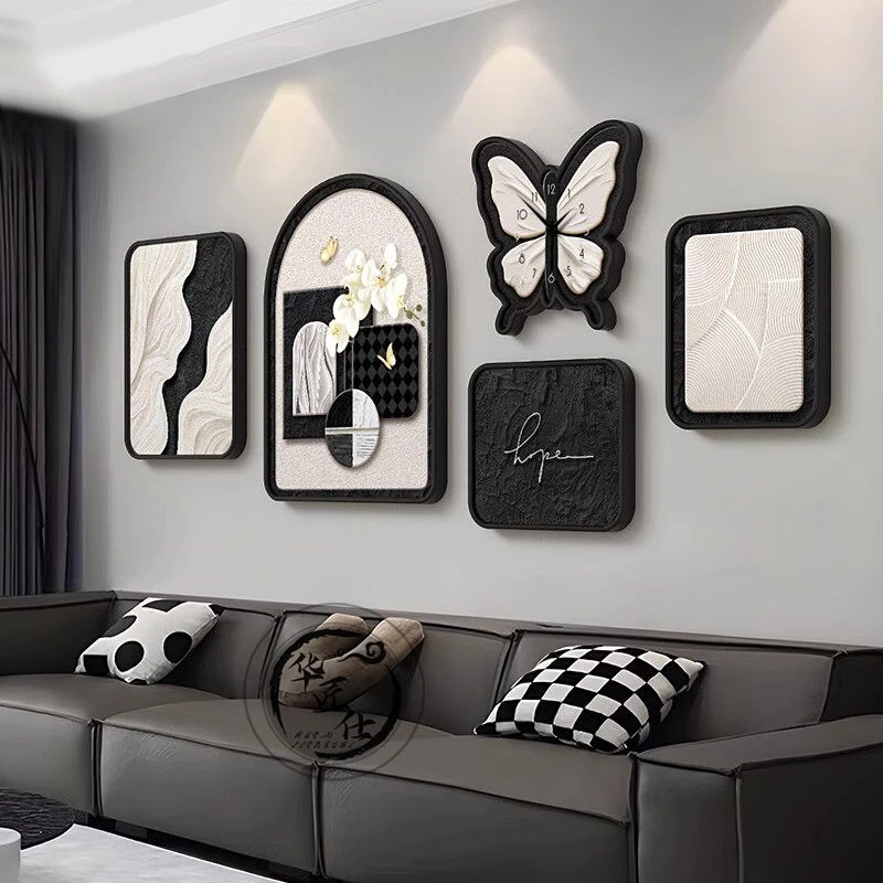 现代风抽象客厅装饰画大气沙发背景墙挂画法式墙上艺术组合壁画