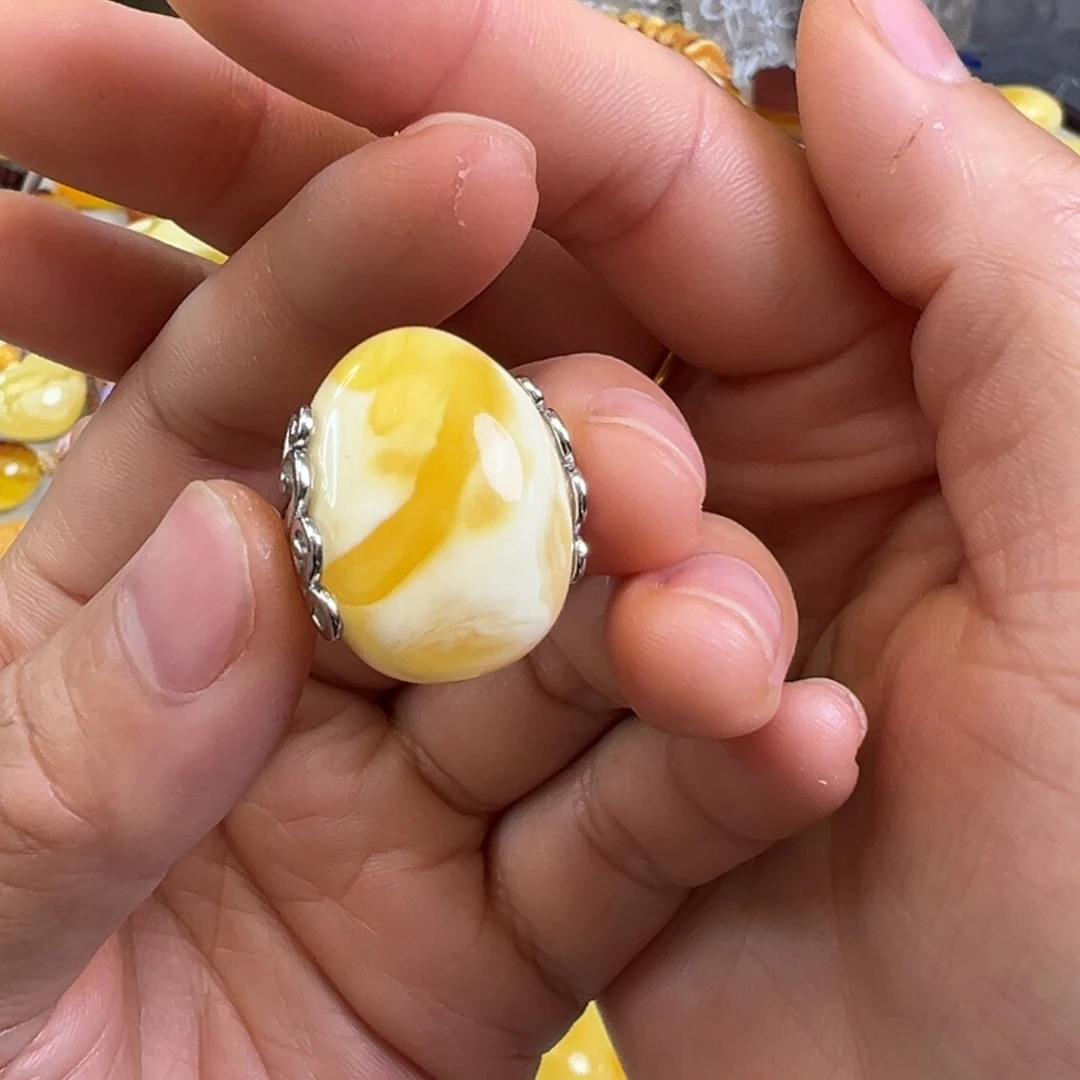 蜜蜡裸石银S925镶嵌碗*福蜜蜡