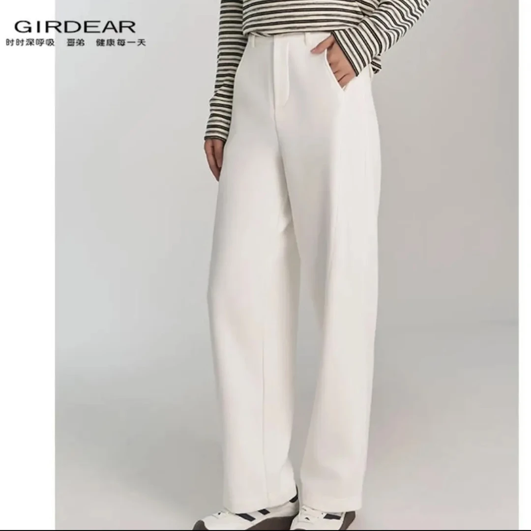 GIRDEAR/哥弟GIRDEAR/哥弟植绒新款高腰显瘦休闲百搭直筒裤110031