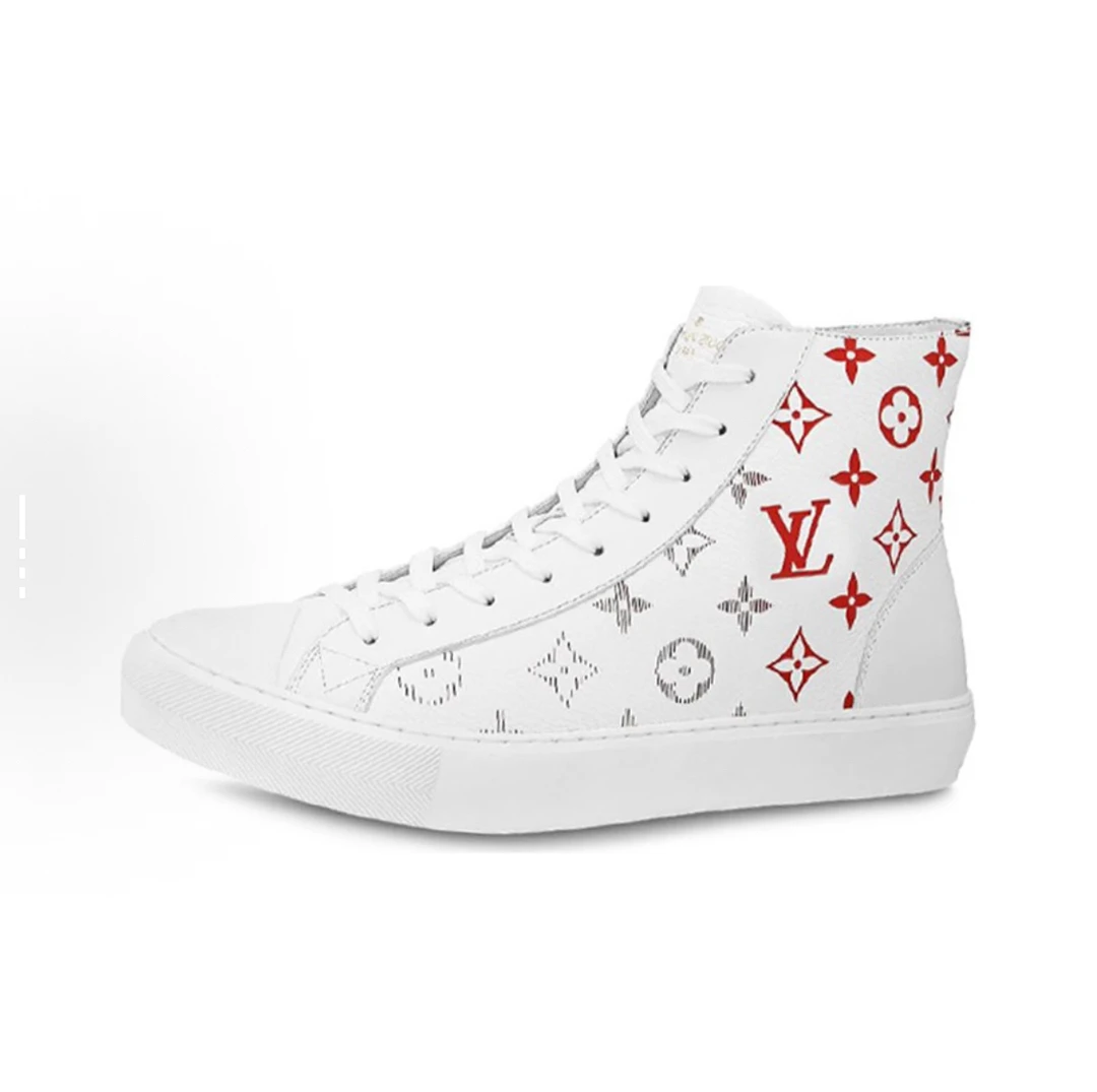 未使用 LouisVuitton/路易威登 小牛皮高帮运动时尚板鞋 男款白红