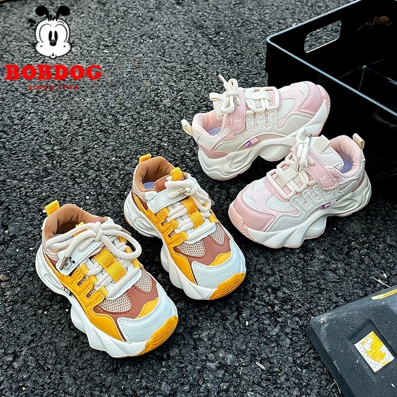 Bobdog/巴布豆2025年新款网面透气老爹鞋软底百搭中大童小学时尚