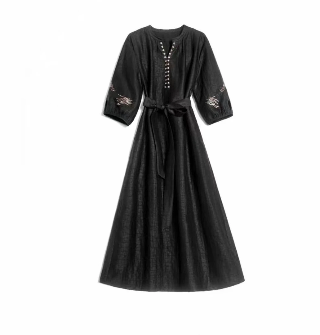 【九儿家】桑蚕丝香云纱龟纹老料连衣裙YS2601007