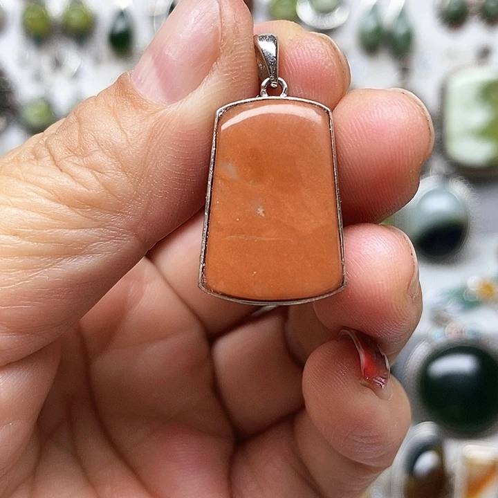 蛇纹石玉银S925镶嵌吊坠