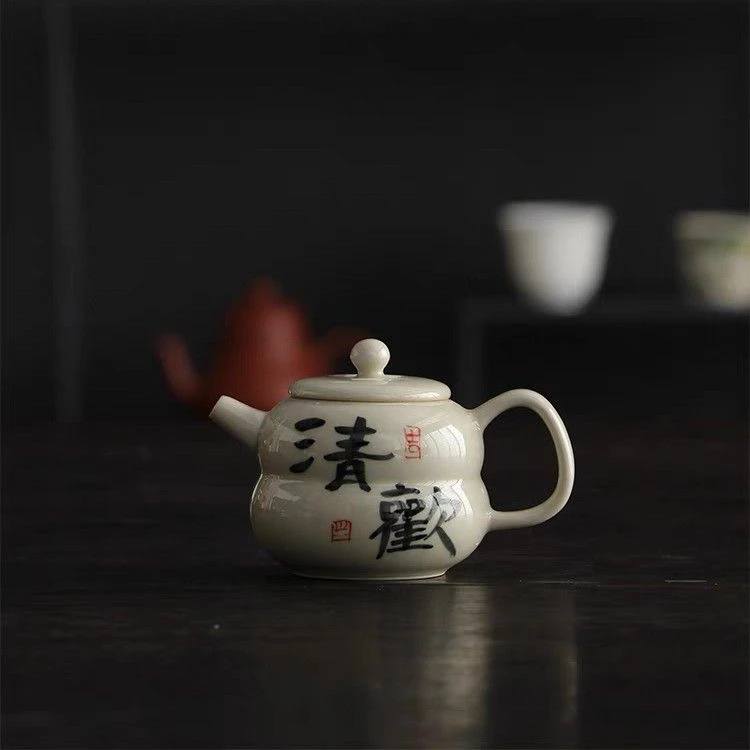 草木灰釉下彩手绘荷花壶功夫泡茶壶家用一人喝茶壶