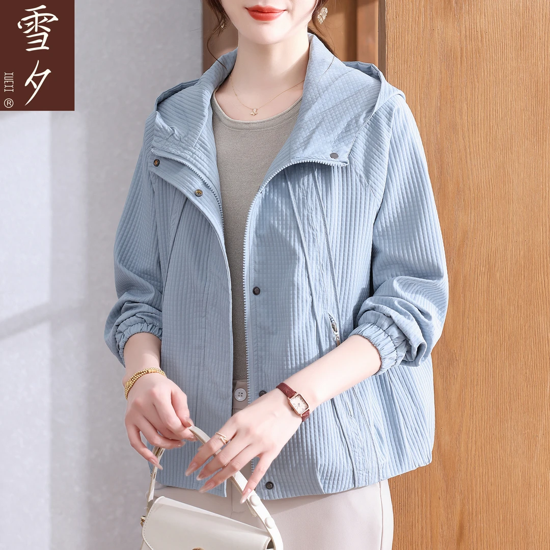 妈妈秋装风衣外套2025新款时尚中老年女装简单大方连帽上衣服薄款