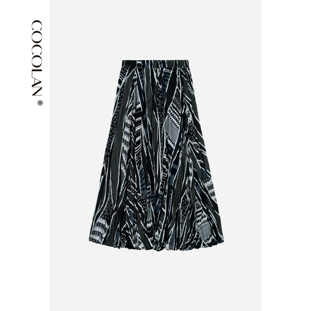COCOLAN【莫奈】夏季新款设计感大裙摆条纹花色半裙A字裙女CL1BQ802