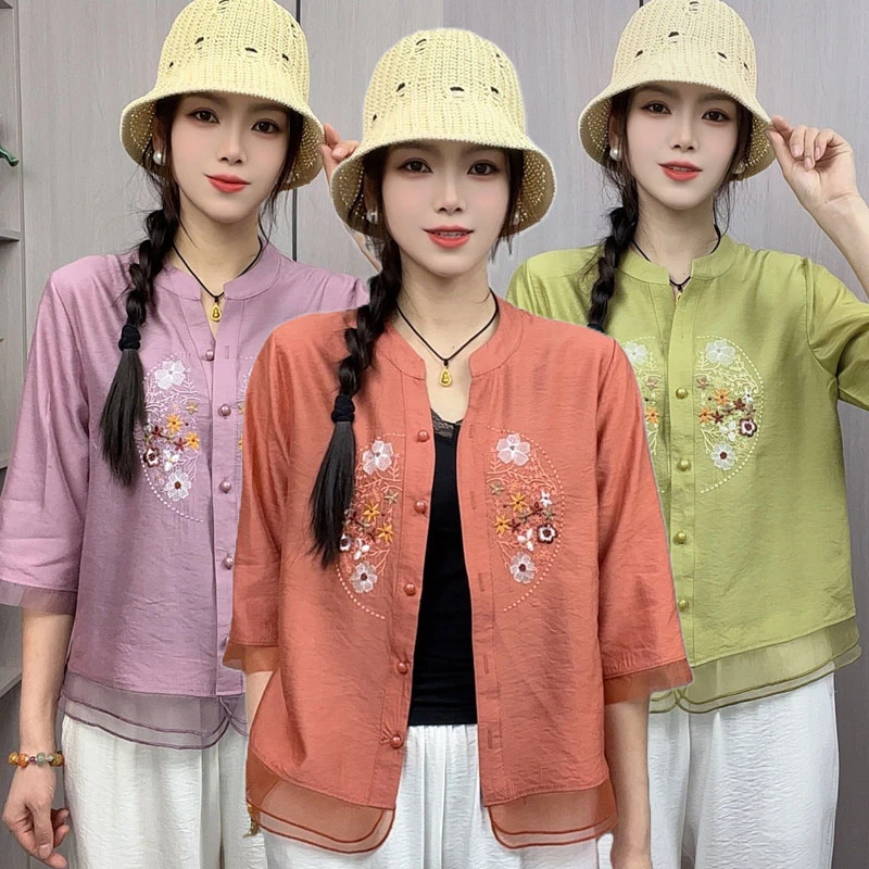 【复古刺绣开衫】2025春夏秋装新款新中式小衫绣花国风大码上衣女