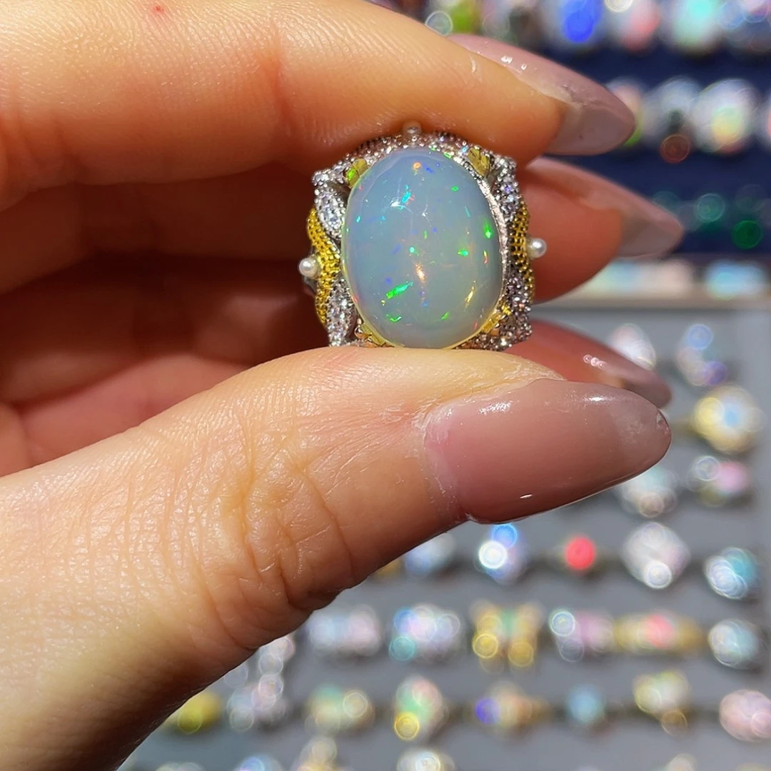 潮***落欧泊银S925镶嵌戒指