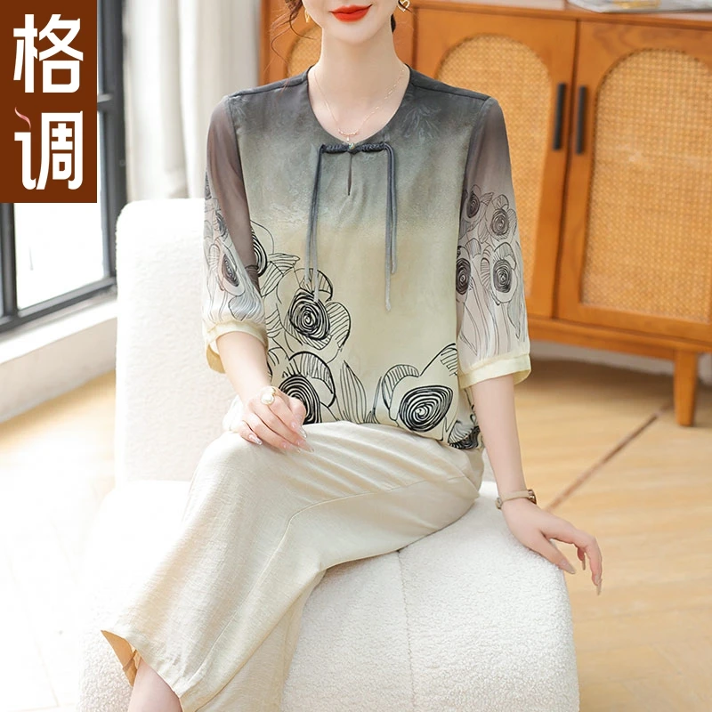 格调妈妈新中式休闲风夏季显瘦宽松中老年气质休闲妈妈装