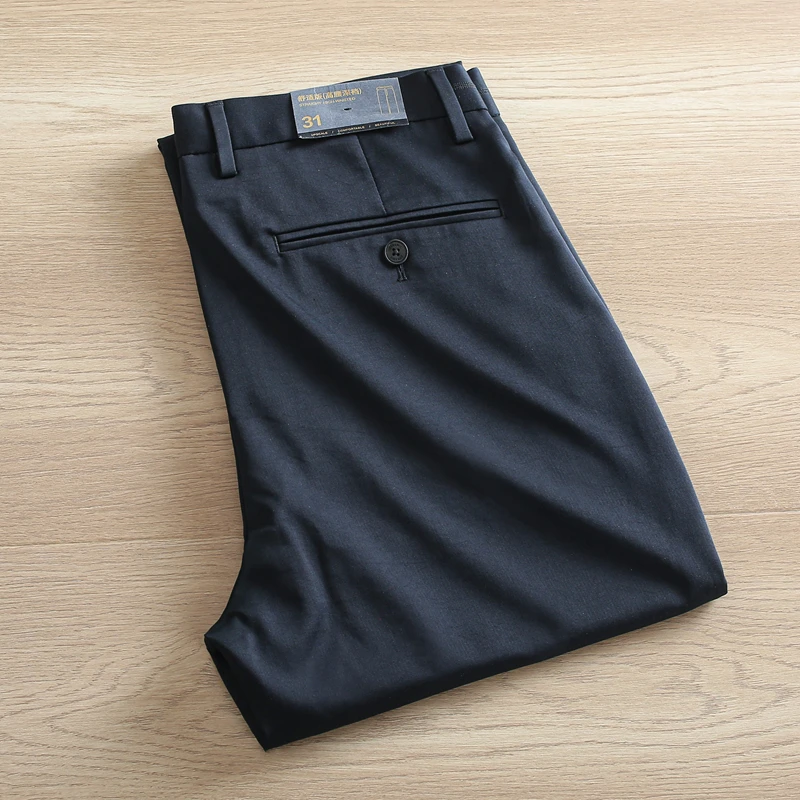 H系撤柜剪标男款藏青桑蚕丝休闲裤男款夏季薄款商务通勤直筒长裤