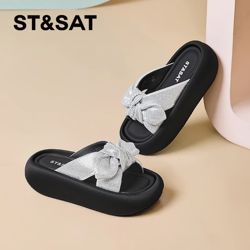 星期六厚底蝴蝶结一字拖女2025夏季新款时尚潮流外穿百搭休闲拖鞋