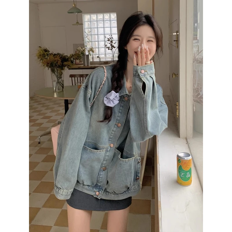复古牛仔外套女2025春秋新款韩版慵懒风小个子宽松休闲夹克短上…