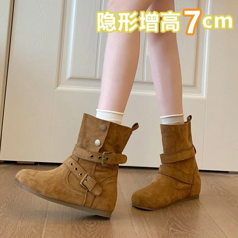短靴女2025新款内增高秋季显瘦小众流行复古百搭小个子增高瘦瘦靴
