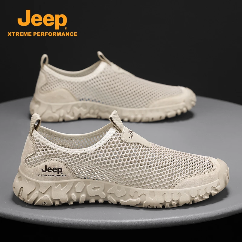 Jeep吉普男鞋2025新款冬季防滑涉水网面鞋男款轻便透气时尚休闲鞋