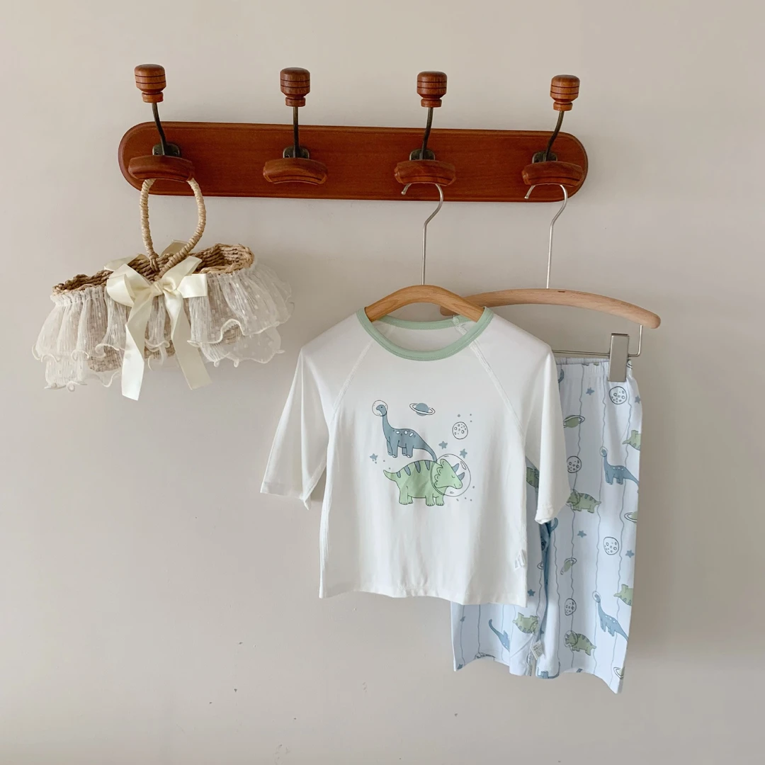 儿童睡衣家居服7分袖七分裤套装AB版插肩儿童空调服a类莫代尔睡衣