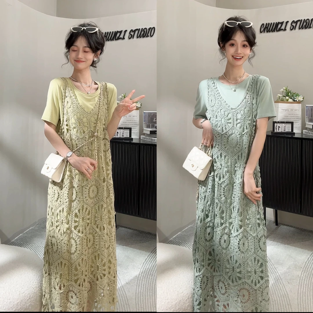 气质显瘦蕾丝镂空背心连衣裙【10143-1C】