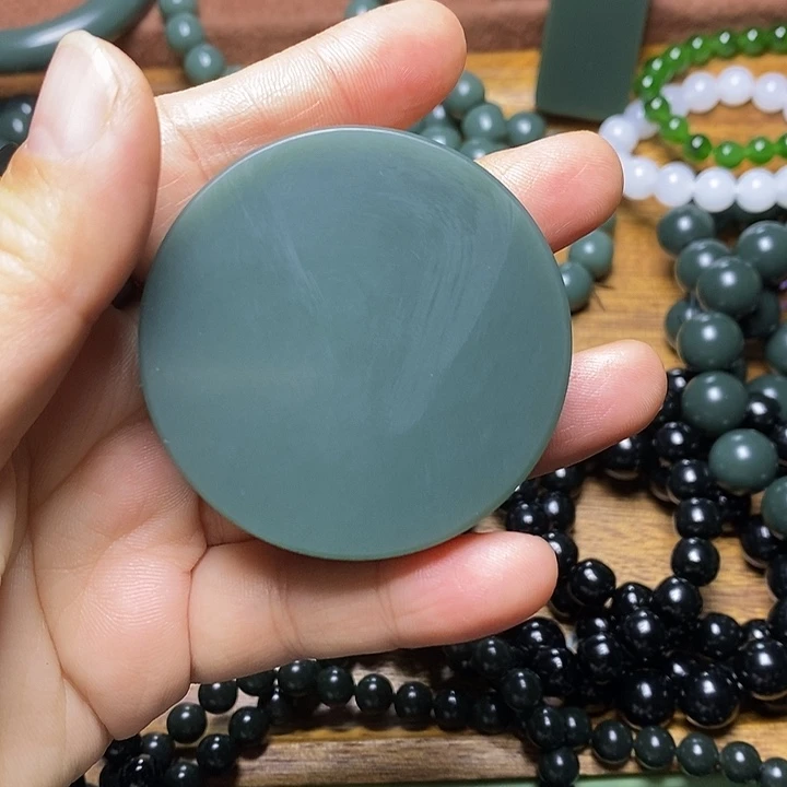 1***℃和田玉（青玉）未镶嵌颈饰和田玉青海青色标蓝一细镯子芯