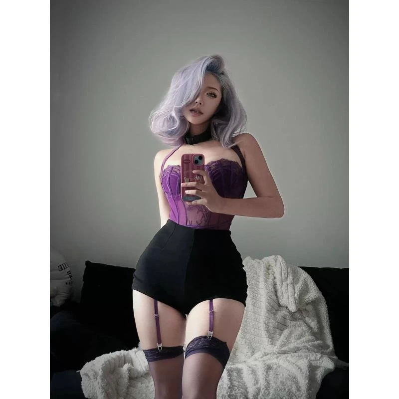迷恋【紫色很绝】80-150斤纯欲风性感镂空Cosplay时尚背心女装吊带