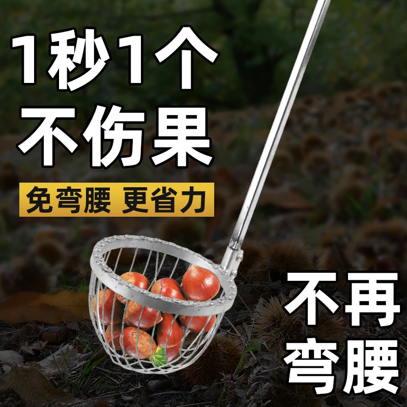 捡栗子神器捡板栗工具神器夹子捡果子农用坚果收集器不锈钢伸缩杆