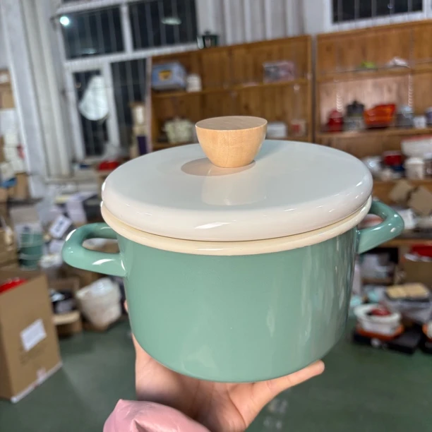 搪瓷双耳汤锅高端原装珐琅撞色汤锅电磁炉燃气用