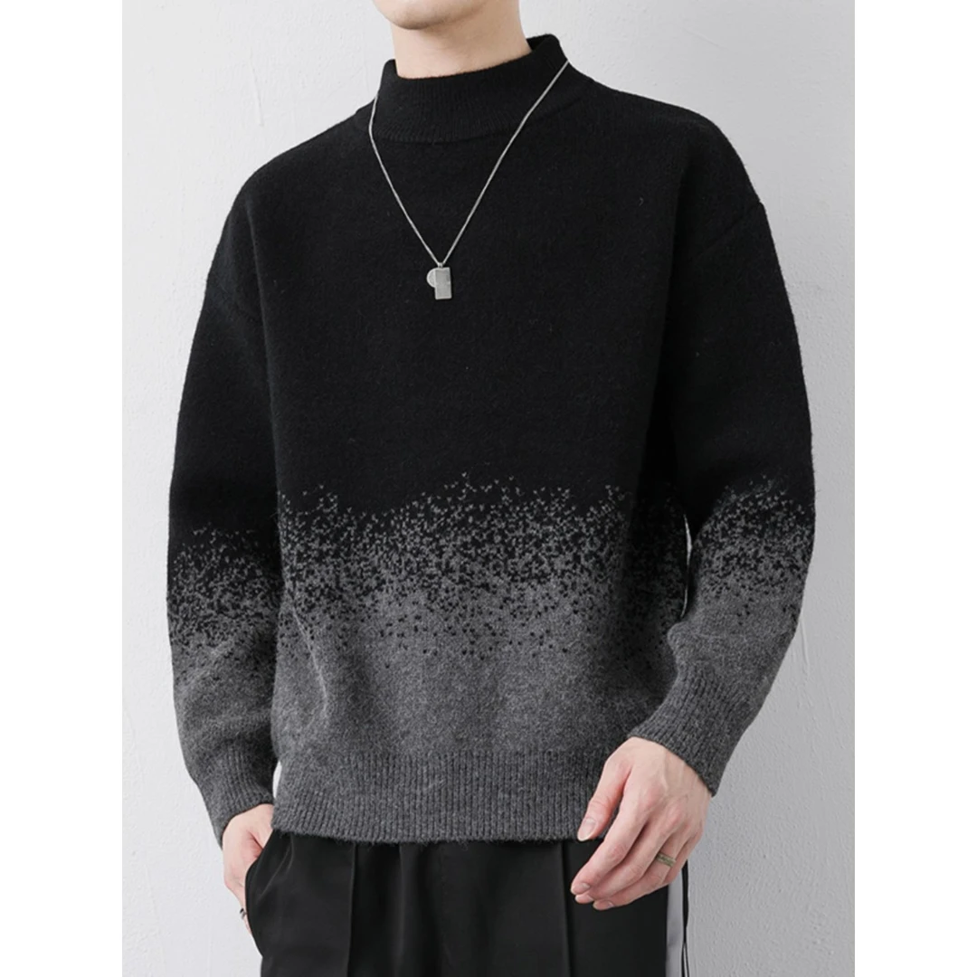 渐变毛衣男士秋冬季保暖帅气潮流打底针织衫宽松半高领毛线衣