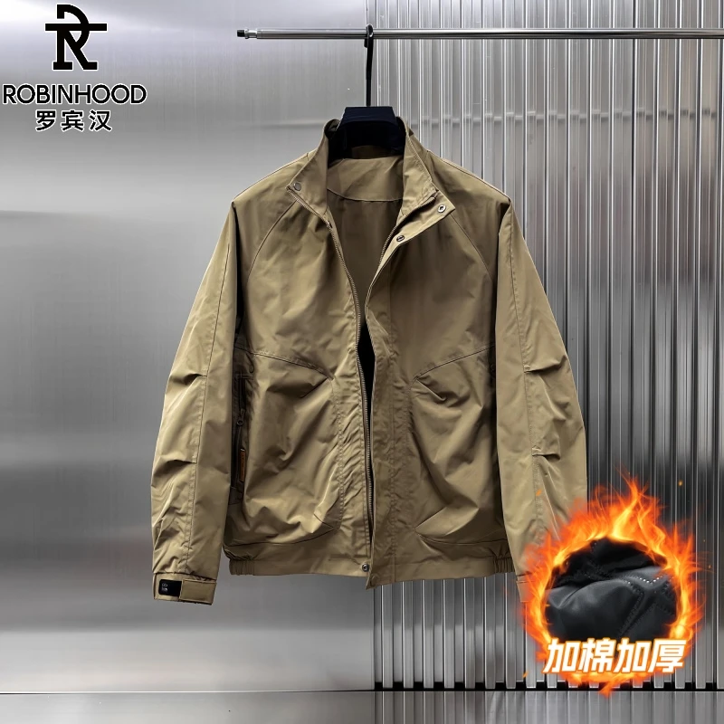 罗宾汉春秋新款男士加棉外套时尚立领夹克冲锋衣潮流百搭工装外套