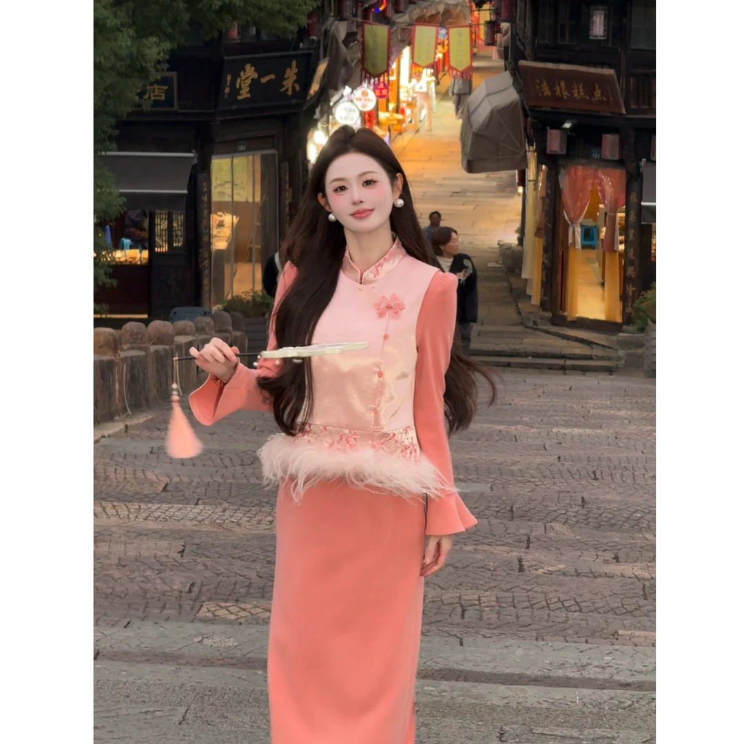 【雪绒-马甲】<77>新中式刺绣毛毛拼接羽绒马甲XMZH10331