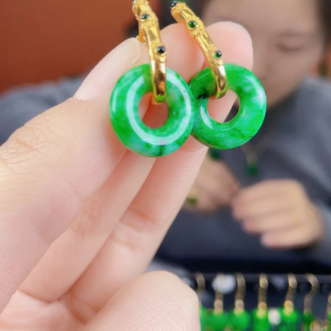 翡翠银S925镶嵌耳饰