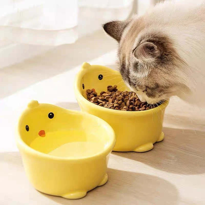 陶瓷猫狗食碗防打翻斜口湿粮碗猫咪零食碗猫狗通用水碗