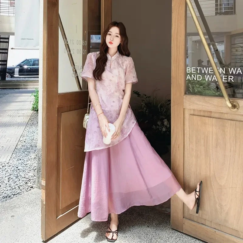 新中式改良旗袍裙套装2025夏季新款优雅气质复古中国风显瘦两件套