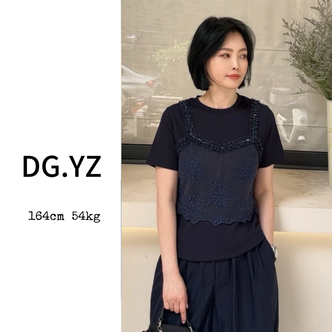 【樱子家】2697F蕾丝短袖设计感独特上衣修身0.0