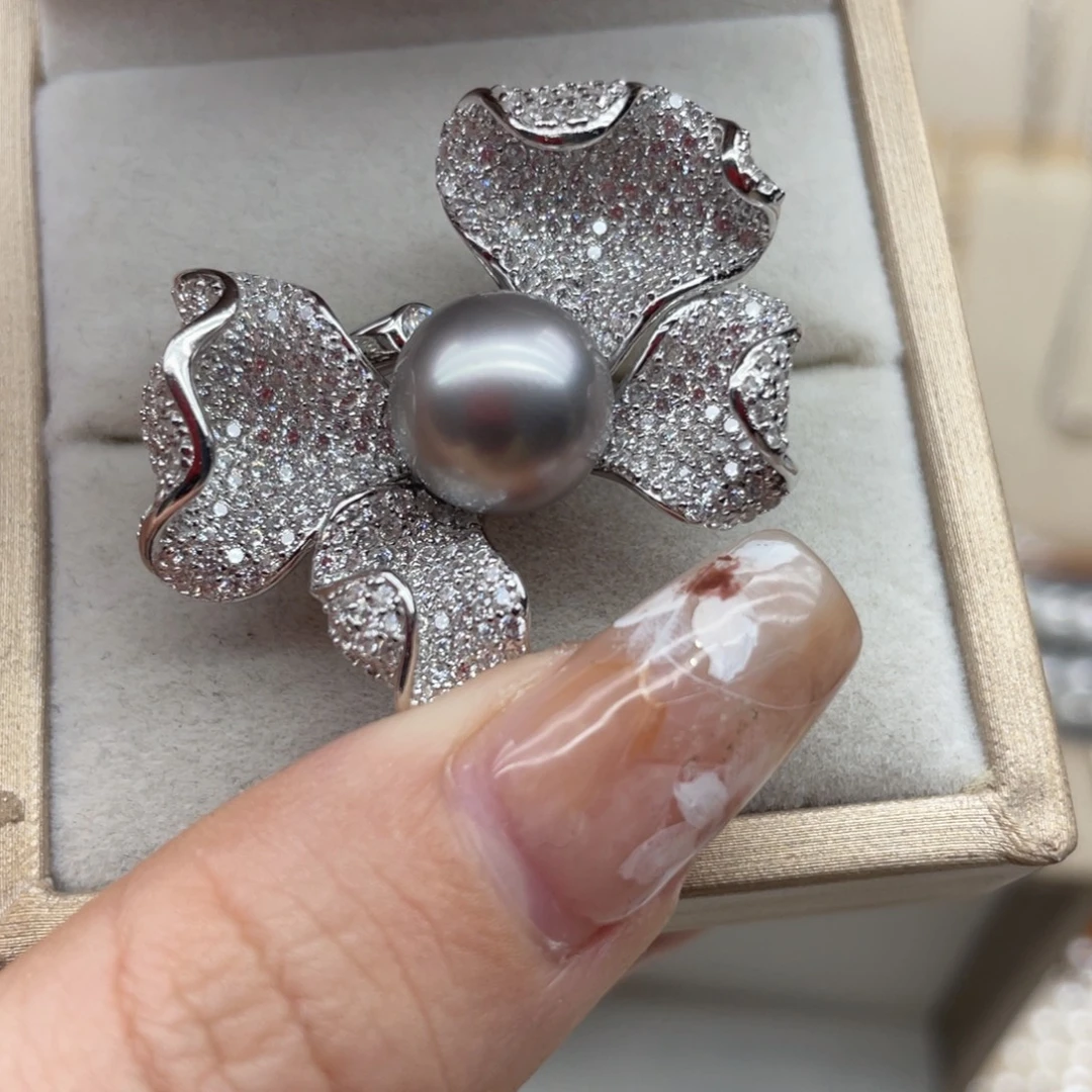 戒指海水珍珠银S925镶嵌T91