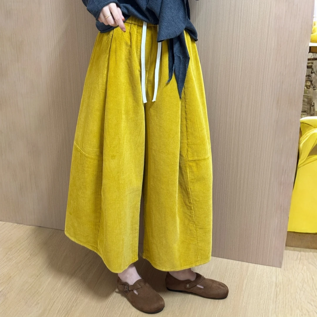 胖mm大阔腿设计感八分裤灯芯绒裤子女2025秋季新款韩版气质裤裙