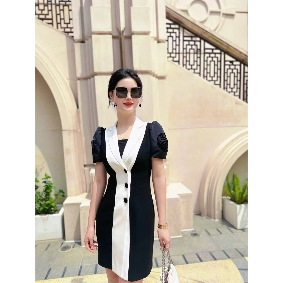 收腰拼接短袖连衣裙8628H