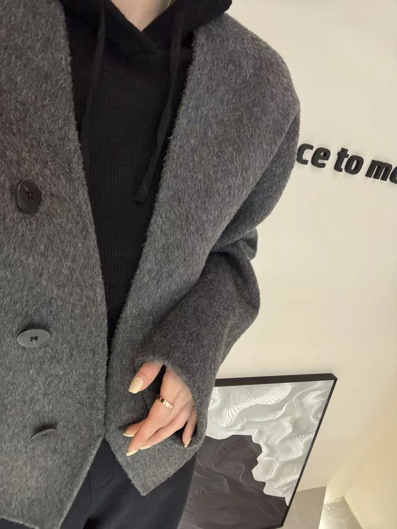 KUOKUO东大门V领3扣羊毛外套