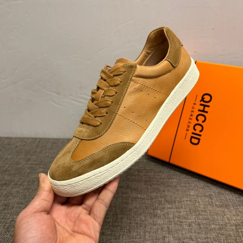 2025春秋新款小白鞋男真皮透气懒人鞋男时尚百搭休闲鞋男德训鞋